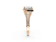 Halo Engagement Ring Setting for Princess Cut Center with Pave Split Shank and Prong Head in Rose Gold