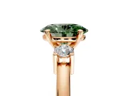 3 Stone Engagement Ring Setting for Fancy Green Oval Center with Wide Plain Band and Prong Head in Rose Gold