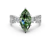 3 Stone Engagement Ring Setting for Fancy Green Marquise Center with Pave Twist Band and Prong Head in Platinum