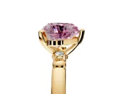 Solitaire Engagement Ring Setting for Fancy Pink Heart-Shaped Center with Beaded Shoulders and Prong Head in Yellow Gold