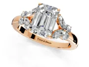 Solitaire Engagement Ring Setting for Emerald Cut Center with Marquise Flower Shoulders and Prong Head in Rose Gold