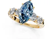 5 Stone Engagement Ring Setting for Fancy Blue Marquise Center with Graduated Accents and Prong Head in Yellow Gold