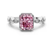 Milgrain Bezel Engagement Ring Setting for Fancy Pink Radiant Cut Center with Marquise Stations and Bezel Head in Platinum