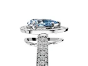 Milgrain Halo Engagement Ring Setting for Fancy Blue Pear-Shaped Center with Three-Sided Pave Band and Prong Head in Sterling Silver