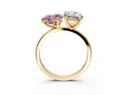 Fancy Pink Heart-Shaped and Emerald Cut Lab-Grown Diamond Toi et Moi Engagement Ring with Prong-Set Stones in Yellow Gold