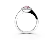 Halo Engagement Ring Setting for Fancy Pink Pear-Shaped Center with Plain Tapered Band and Prong Head in White Gold