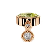 Vintage Station Engagement Ring Setting for Fancy Yellow Oval Center with Accents and Prong Head in Rose Gold