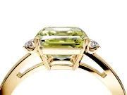3 Stone Engagement Ring Setting for Fancy Yellow Asscher Cut Center with Low-Set Round Cut Accents and Prong Head in Yellow Gold