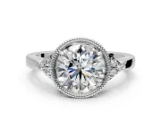 Cluster Engagement Ring Setting for Round Cut Center with Milgrain Shoulder Clusters and Prong Head in Platinum