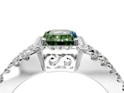 Halo Engagement Ring Setting for Fancy Green Emerald Cut Center with Wide-Open Pave Split Shank and Prong Head in Sterling Silver