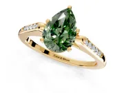 Solitaire Engagement Ring Setting for Fancy Green Pear-Shaped Center with Channel Accents and Prong Head in Yellow Gold