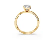 Side Accent Engagement Ring Setting for Cushion Cut Center with Accent Shoulders and Prong Head in Yellow Gold