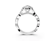 Halo Engagement Ring Setting for Pear-Shaped Center with Twist Band and Prong Head in Platinum