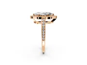 Bezel-Framed Halo Engagement Ring Setting for Marquise Center with Pave Band and Prong Head in Rose Gold