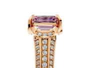 Solitaire Engagement Ring Setting for Fancy Pink Emerald Cut Center with Accented Split Shank and Prong Head in Rose Gold