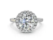 Halo Engagement Ring Setting for Round Cut Center with Narrowing Pave Band and Prong Head in Sterling Silver