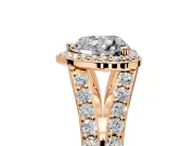 Halo Engagement Ring Setting for Heart-Shaped Center with Narrow Pave Split Shank and Prong Head in Rose Gold