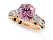 Solitaire Engagement Ring Setting for Fancy Pink Round Cut Center with Graduated Shared Prongs and Prong Head in Rose Gold