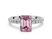 Solitaire Engagement Ring Setting for Fancy Pink Emerald Cut Center with Large Accent Band and Prong Head in Platinum