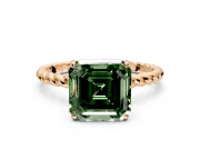 Solitaire Engagement Ring Setting for Fancy Green Asscher Cut Center with Plain Twisted Rope Band and Prong Head in Rose Gold
