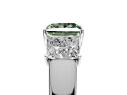 3 Stone Engagement Ring Setting for Fancy Green Princess Cut Center with Raised Basket Heads and Prong Head in Platinum