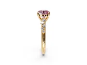Solitaire Engagement Ring Setting for Fancy Pink Round Cut Center with Trailing Leaf Accent Band and Prong Head in Yellow Gold