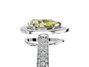 Milgrain Halo Engagement Ring Setting for Fancy Yellow Pear-Shaped Center with Three-Sided Pave Band and Prong Head in Platinum