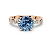 Solitaire Engagement Ring Setting for Fancy Blue Round Cut Center with Single Row Accent Band and Prong Head in Rose Gold
