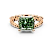 Halo Engagement Ring Setting for Fancy Green Princess Cut Center with Rope Twist Split Shank and Prong Head in Rose Gold