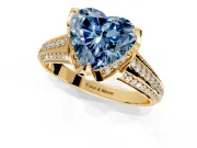 Solitaire Engagement Ring Setting for Fancy Blue Heart-Shaped Center with Accented Split Shank and Prong Head in Yellow Gold