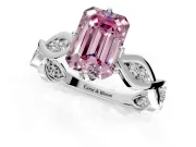 Solitaire Engagement Ring Setting for Fancy Pink Emerald Cut Center with Accented Twist Band and Leaf Prong Head in Sterling Silver