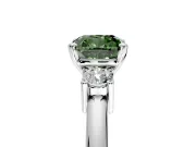 3 Stone Engagement Ring Setting for Fancy Green Cushion Cut Center with Wide Plain Band and Prong Head in White Gold