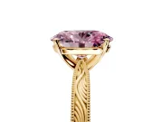 Solitaire Engagement Ring Setting for Fancy Pink Oval Center with Engraved Milgrain Band and Prong Head in Yellow Gold