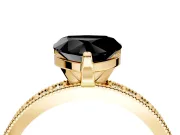 Milgrain Pave Engagement Ring Setting for Fancy Black Heart-Shaped Center with Accent Band and Prong Head in Yellow Gold