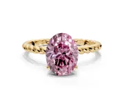 Solitaire Engagement Ring Setting for Fancy Pink Oval Center with 2-Strand Rope Twist Band and Prong Head in Yellow Gold
