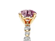 Solitaire Engagement Ring Setting for Fancy Pink Round Cut Center with Alternating Size Accents and Prong Head in Yellow Gold