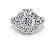 Large Accent Halo Engagement Ring Setting for Round Cut Center with Pave Split Shank and Prong Head in Sterling Silver