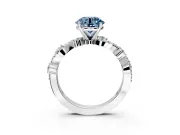 Solitaire Engagement Ring Setting for Fancy Blue Round Cut Center with Bar-Station Pave Twist and Prong Head in Sterling Silver