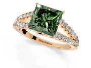 Solitaire Engagement Ring Setting for Fancy Green Princess Cut Center with Pave Split Shank and Prong Head in Rose Gold