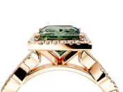 Halo Engagement Ring Setting for Fancy Green Princess Cut Center with Pave and Plain Twist Band and Prong Head in Rose Gold