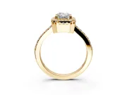 Halo Engagement Ring Setting for Radiant Cut Center with Inner Milgrain Border and Prong Head in Yellow Gold