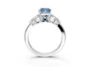 Leaf Cluster Engagement Ring Setting for Fancy Blue Cushion Cut Center with Marquise Accents and Prong Head in Sterling Silver