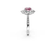 Floral Halo Engagement Ring Setting for Fancy Pink Cushion Cut Center with Pave Accents and Prong Head in Sterling Silver