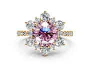 Floral Halo Engagement Ring Setting for Fancy Pink Round Cut Center with Pave Accents and Prong Head in Yellow Gold