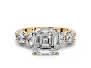 5 Stone Engagement Ring Setting for Asscher Cut Center with Graduated Accents and Prong Head in Yellow Gold