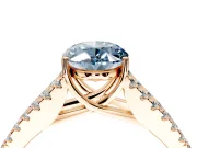 Solitaire Engagement Ring Setting for Fancy Blue Oval Center with Pave Split Shank and Prong Head in Rose Gold