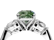 3 Stone Engagement Ring Setting for Fancy Green Cushion Cut Center with Large Pear-Shaped Accents and Prong Head in White Gold