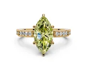 Solitaire Engagement Ring Setting for Fancy Yellow Marquise Center with Milgrain-Edged Pave Band and Prong Head in Yellow Gold