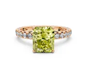 Solitaire Engagement Ring Setting for Fancy Yellow Radiant Cut Center with Shared-Prong Accents and Prong Head in Rose Gold