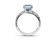 Cluster Engagement Ring Setting for Fancy Blue Asscher Cut Center with Round Cut Accent Band and Prong Head in Sterling Silver